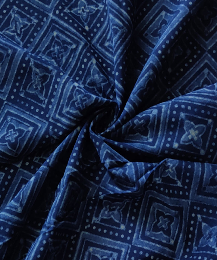 Blue hand spun handwoven cotton ajrakh blouse piece