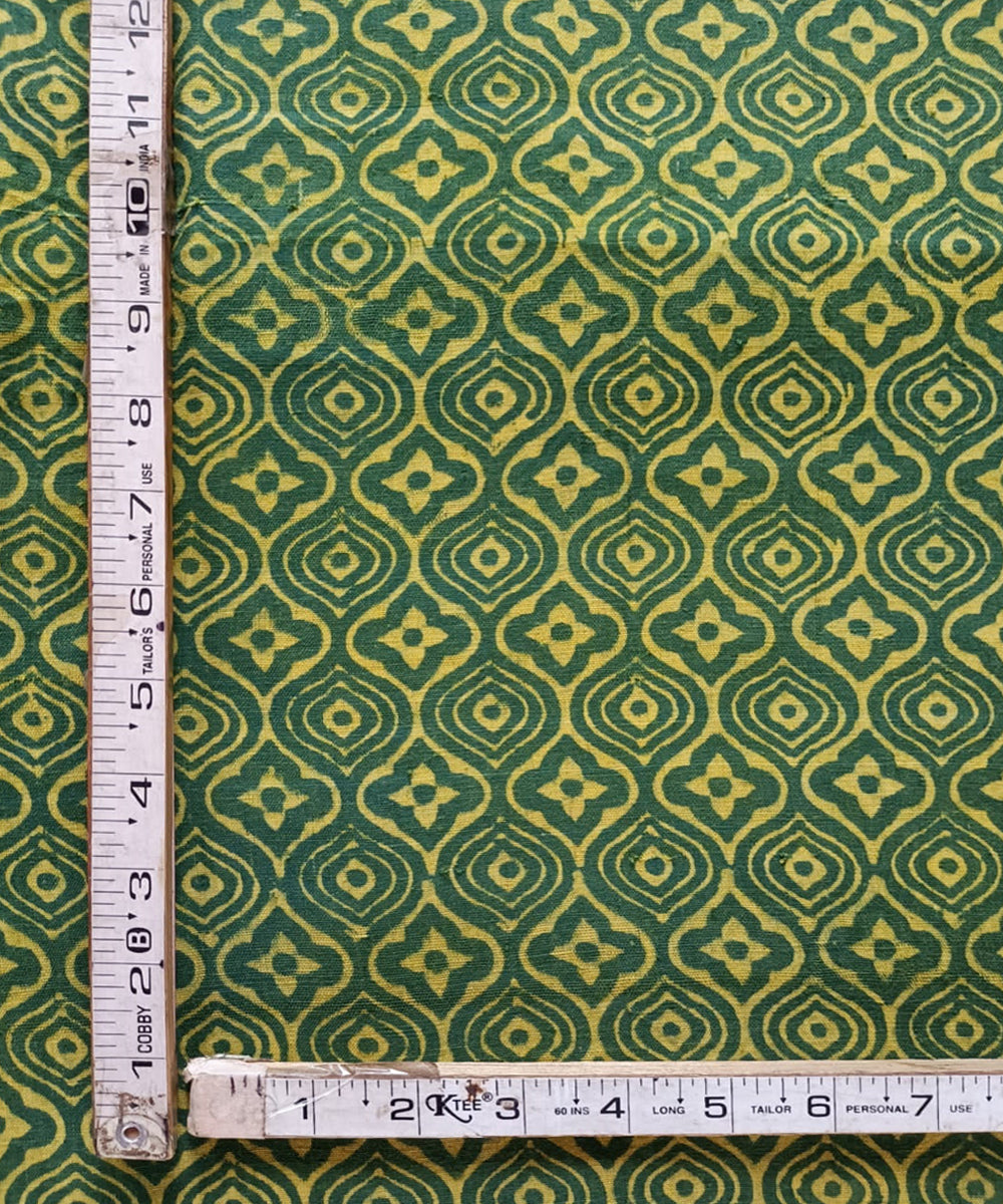 Green yellow hyellowspun hyellowwoven cotton ajrakh blouse piece