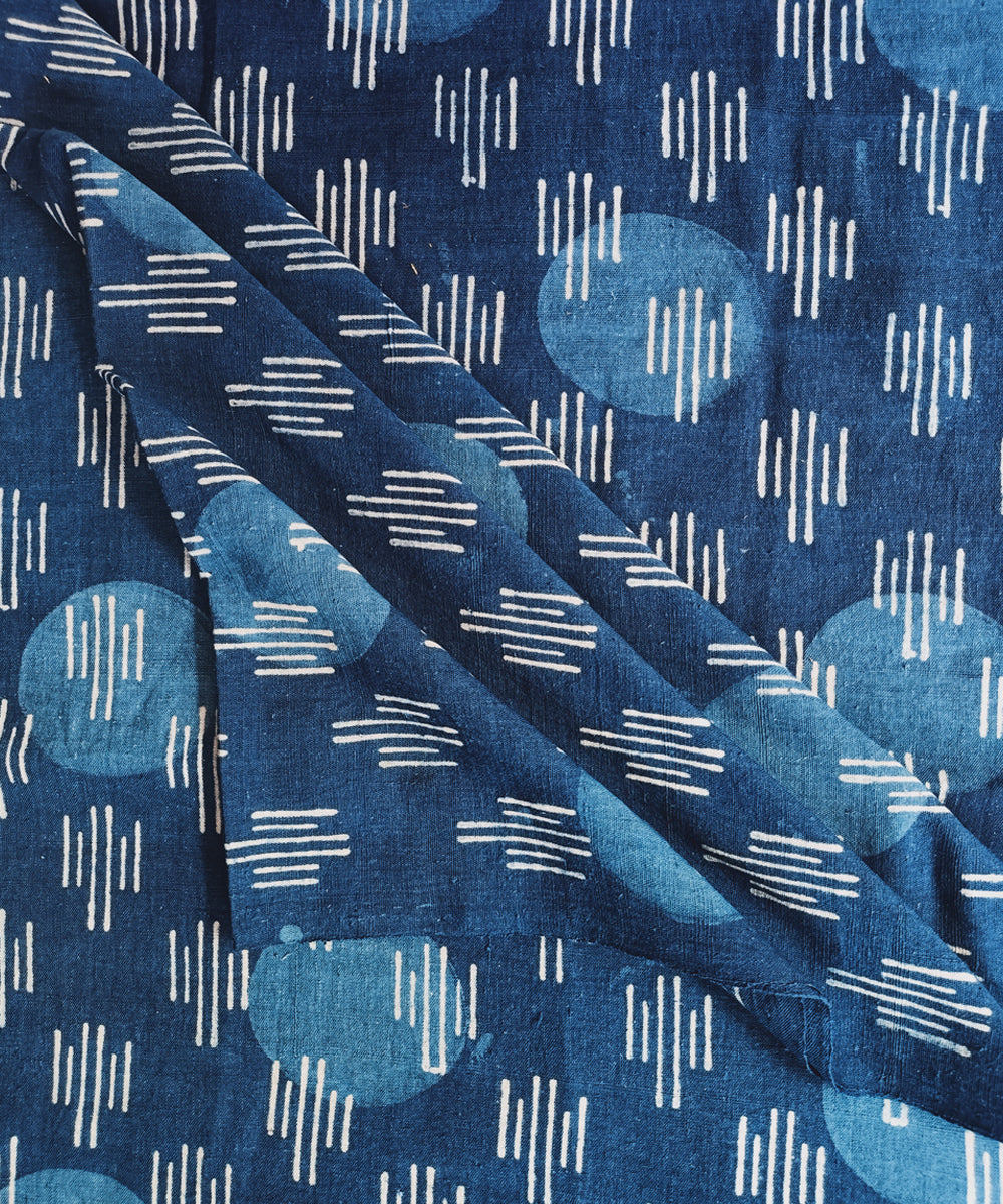 2.5m Indigo dyed hand spun hand woven cotton dabu print kurta material