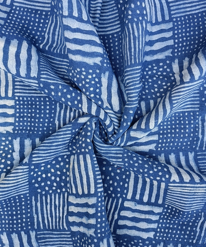 Blue hand spun hand woven natural dye dabu printed cotton blouse piece