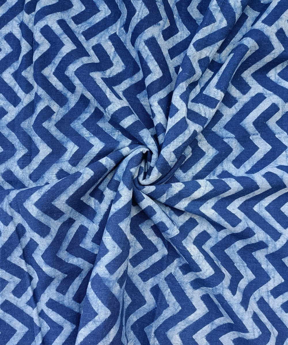 Blue hand spun handloom natural dye dabu printed cotton blouse piece