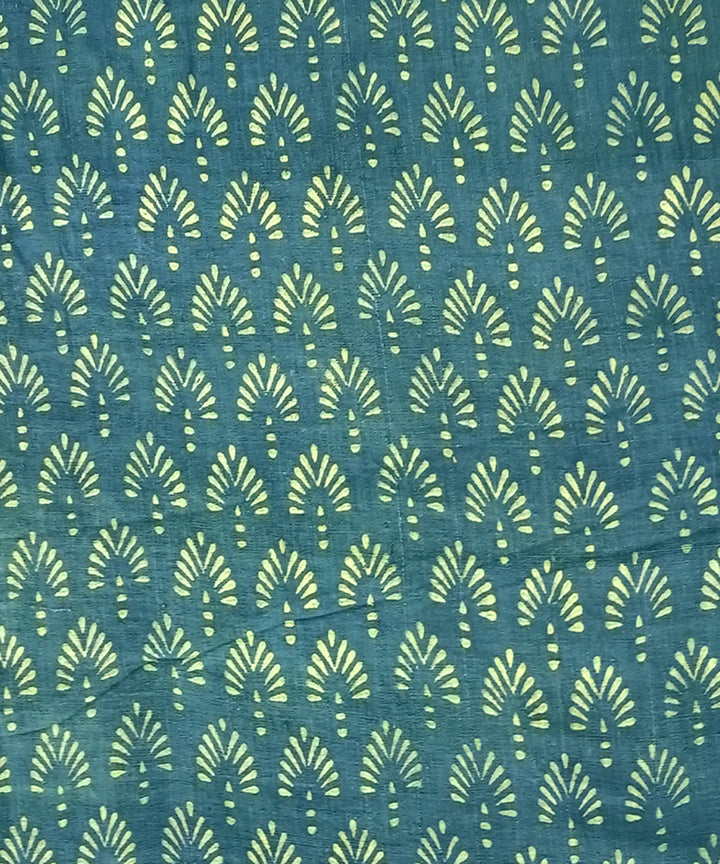 2.5m Green natural dye handspun handwoven cotton dabu kurta fabric