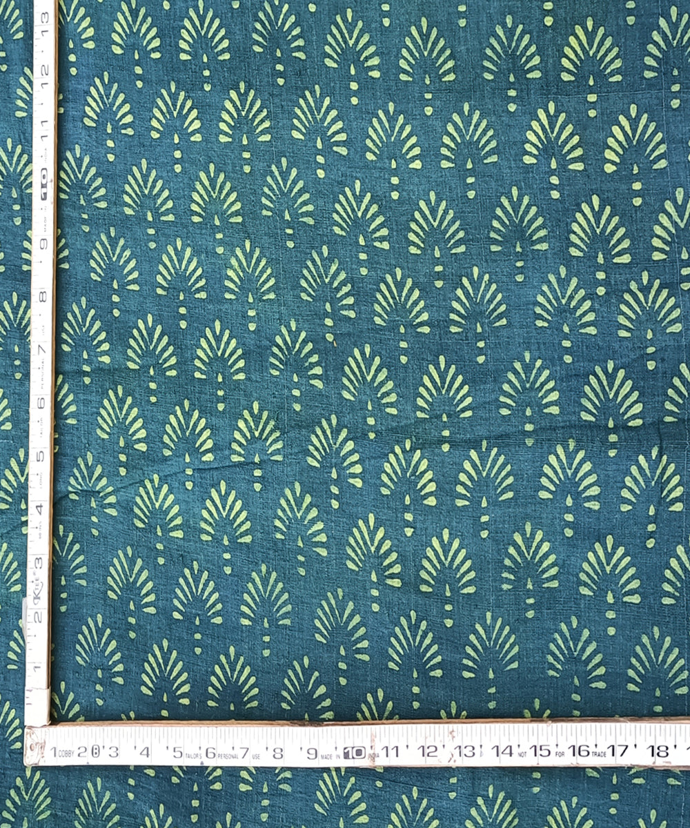 2.5m Green natural dye handspun handwoven cotton dabu kurta fabric