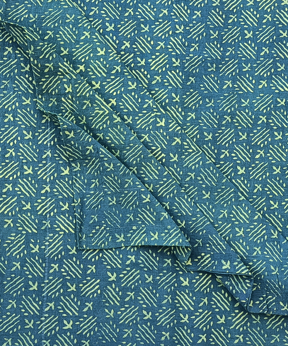 2.5m Green natural dye handspun hand woven cotton dabu kurta fabric