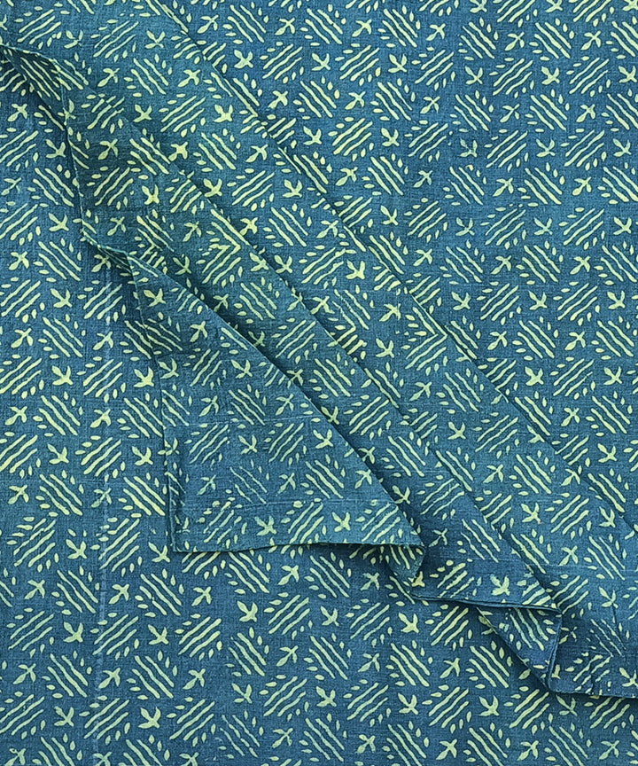 2.5m Green natural dye handspun hand woven cotton dabu kurta fabric
