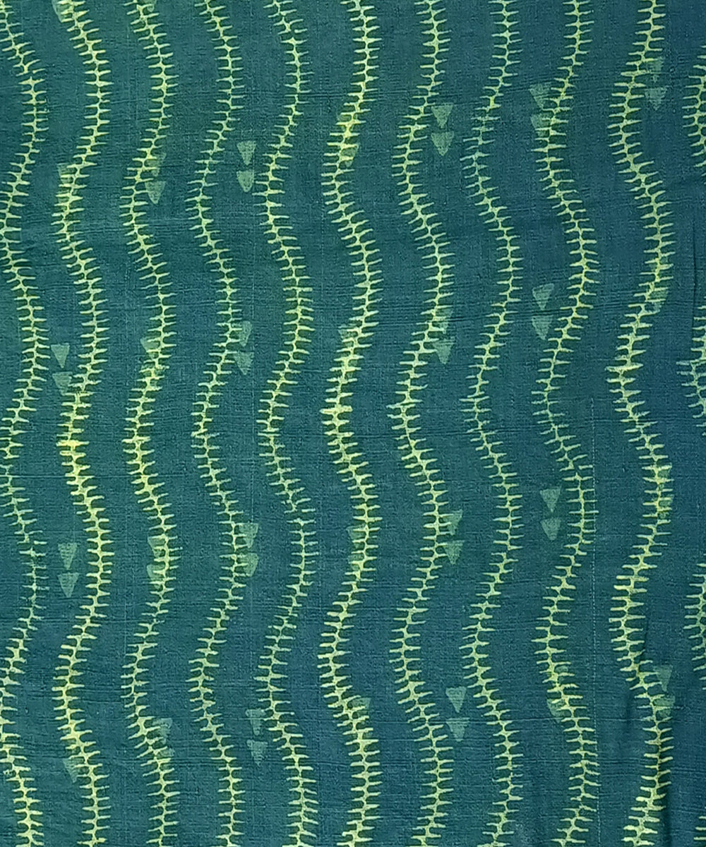 2.5m Green natural dye hand spun handwoven cotton dabu kurta fabric
