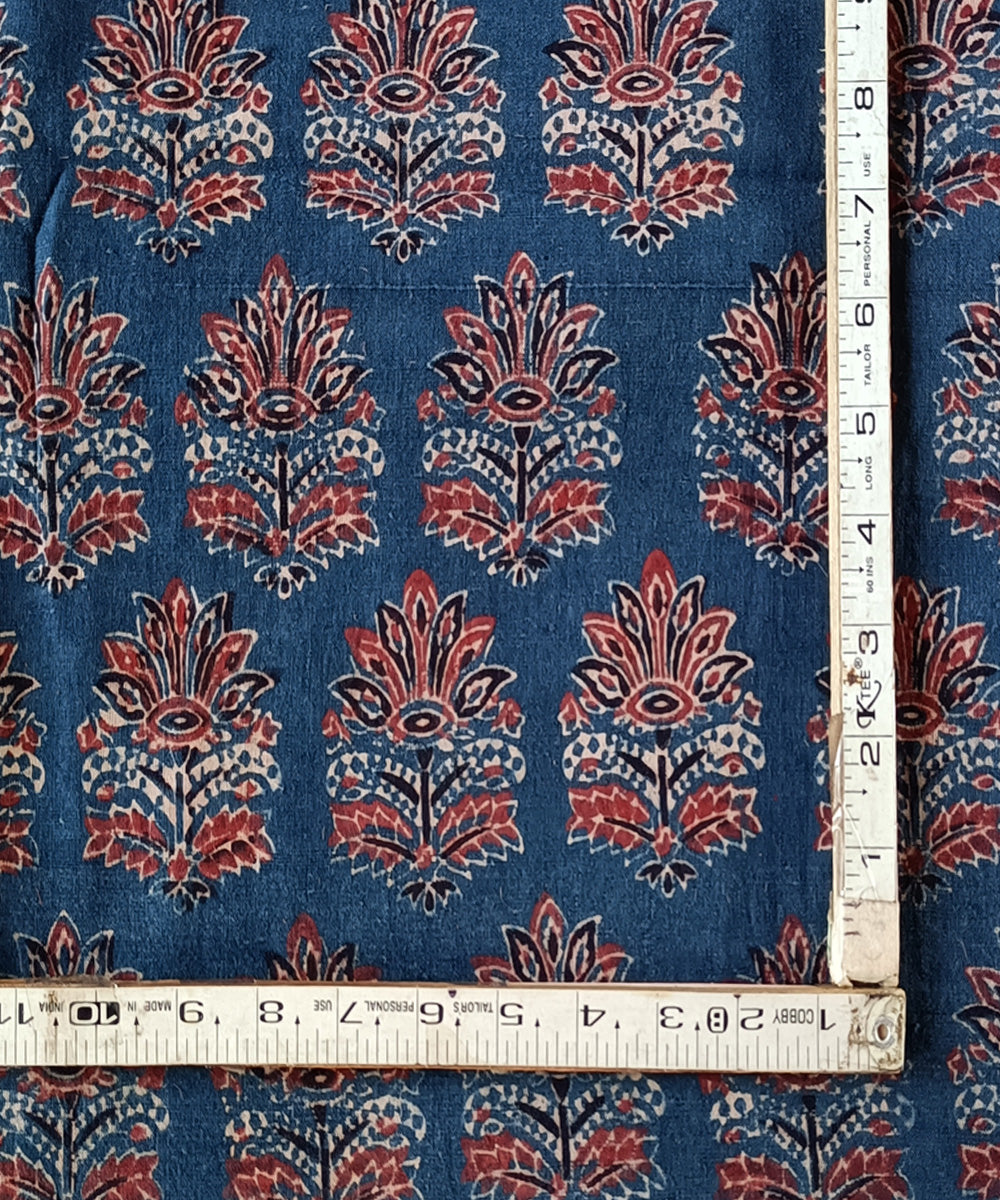 2.5m Blue red hand spun handwoven cotton ajrakh print kurta material