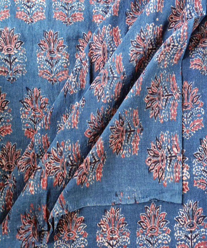 2.5m Blue red hand spun handwoven cotton ajrakh print kurta material