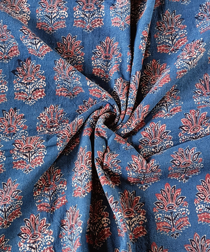 2.5m Blue red hand spun handwoven cotton ajrakh print kurta material