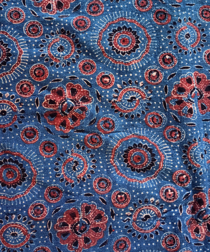 2.5m Blue handspun handwoven cotton ajrakh print kurta material