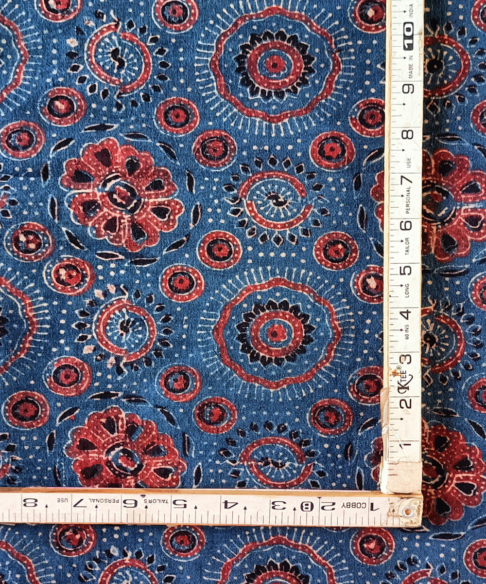 2.5m Blue handspun handwoven cotton ajrakh print kurta material