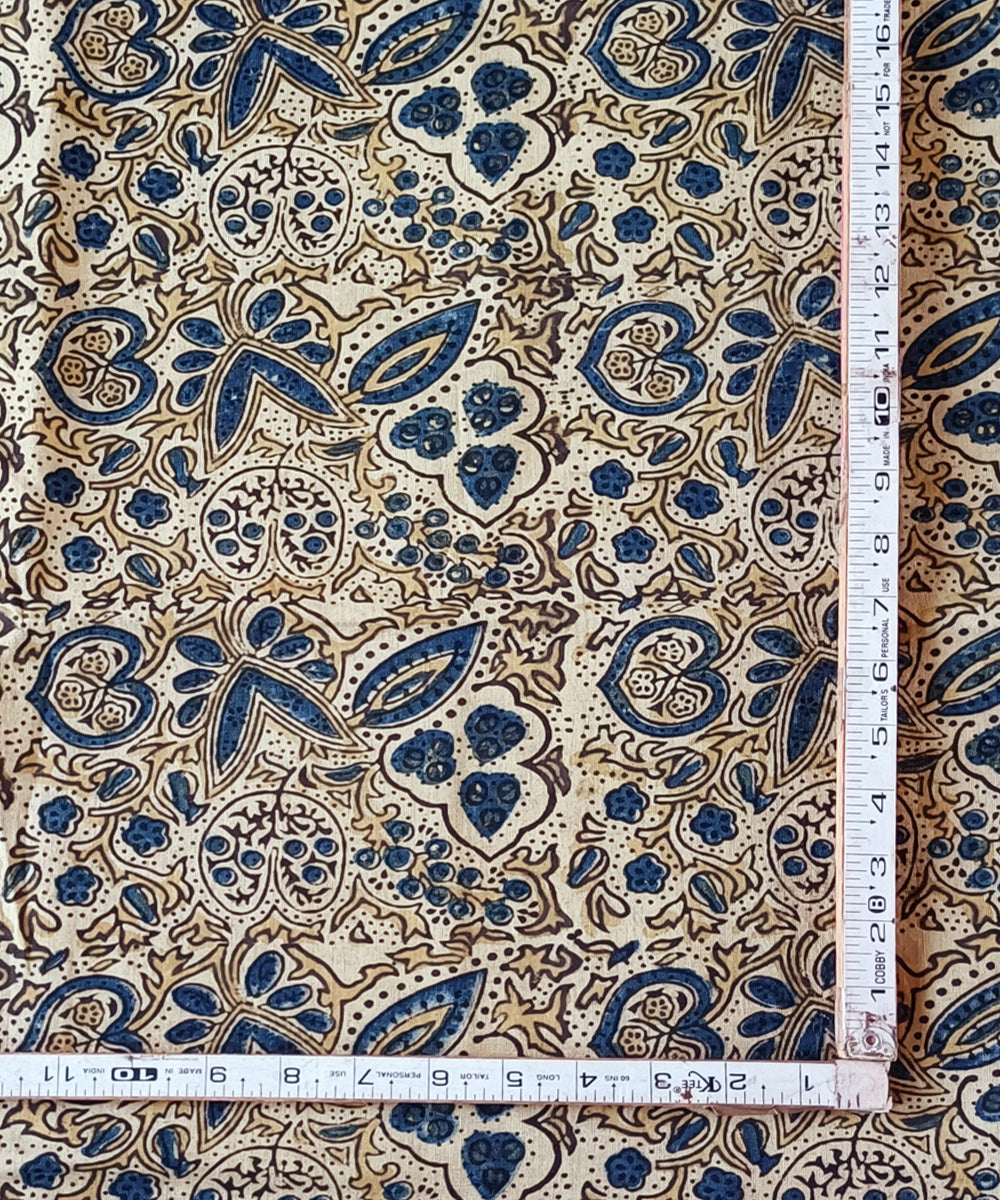 2.5m Cream blue handspun handwoven cotton ajrakh kurta material