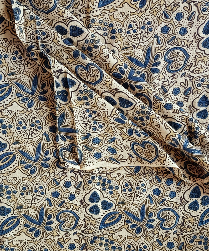2.5m Cream blue handspun handwoven cotton ajrakh kurta material