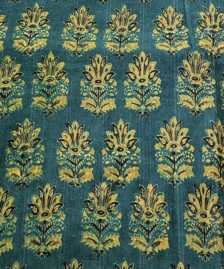 2.5m Green yellow hand spun handwoven cotton ajrakh kurta material