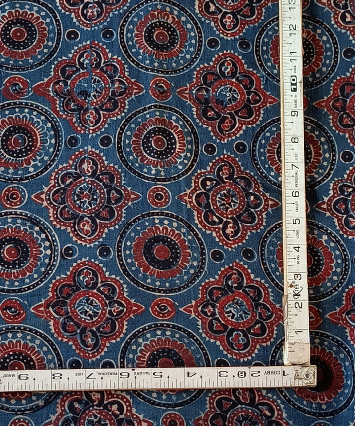 2.5m Blue red handspun handwoven ajrakh cotton print kurta material