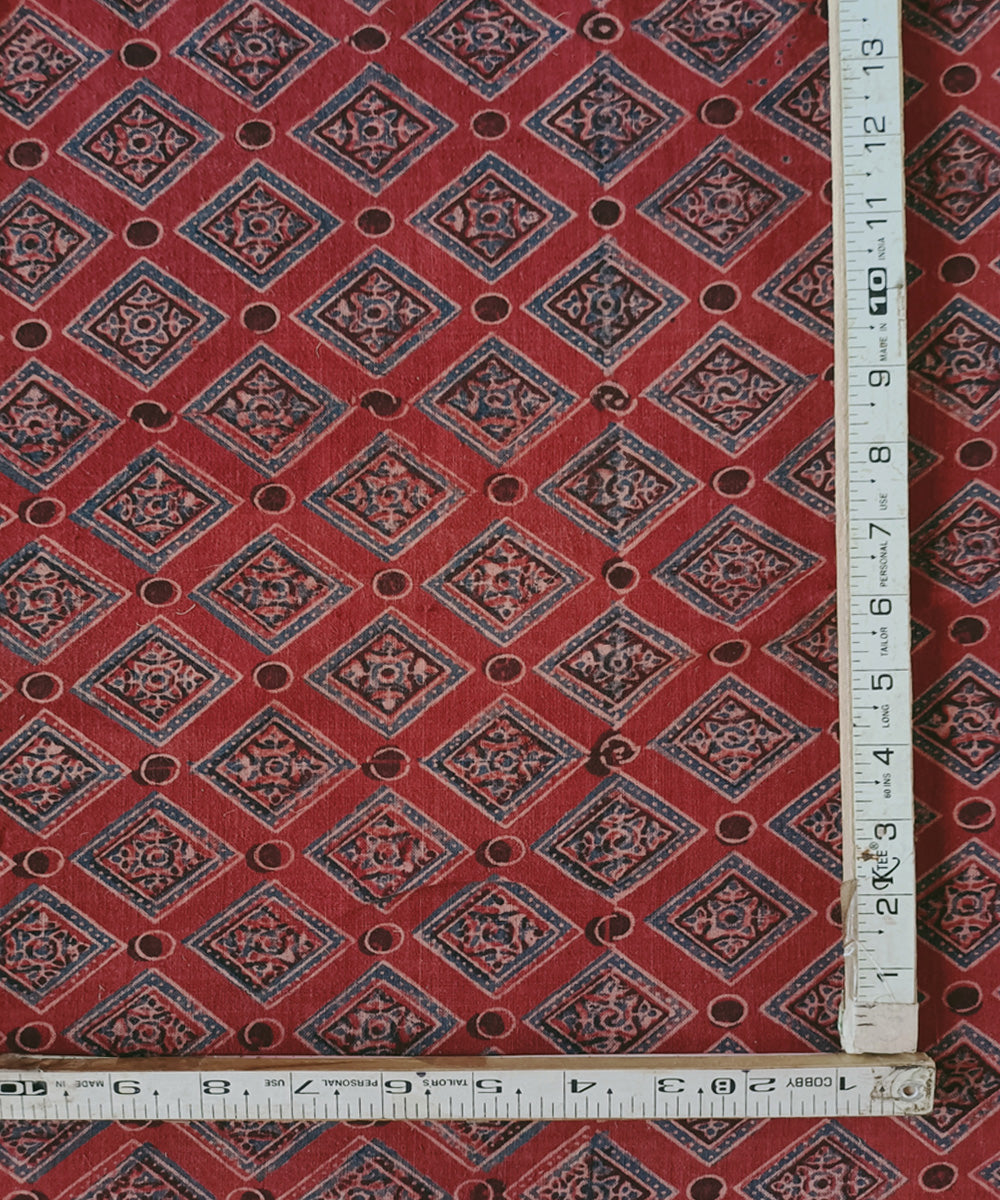 2.5m Red blue handspun handwoven cotton ajrakh print kurta material
