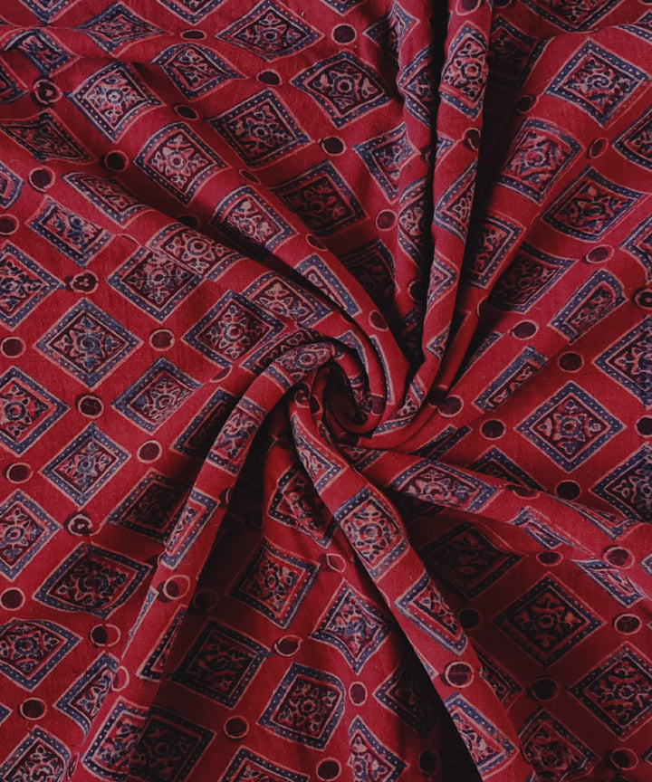 2.5m Red blue handspun handwoven cotton ajrakh print kurta material