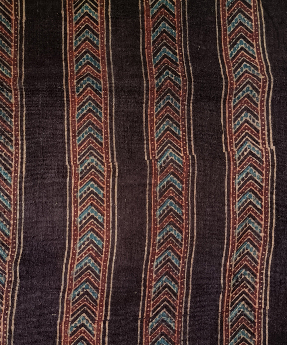 2.5m Brown red handspun handwoven cotton ajrakh print kurta material