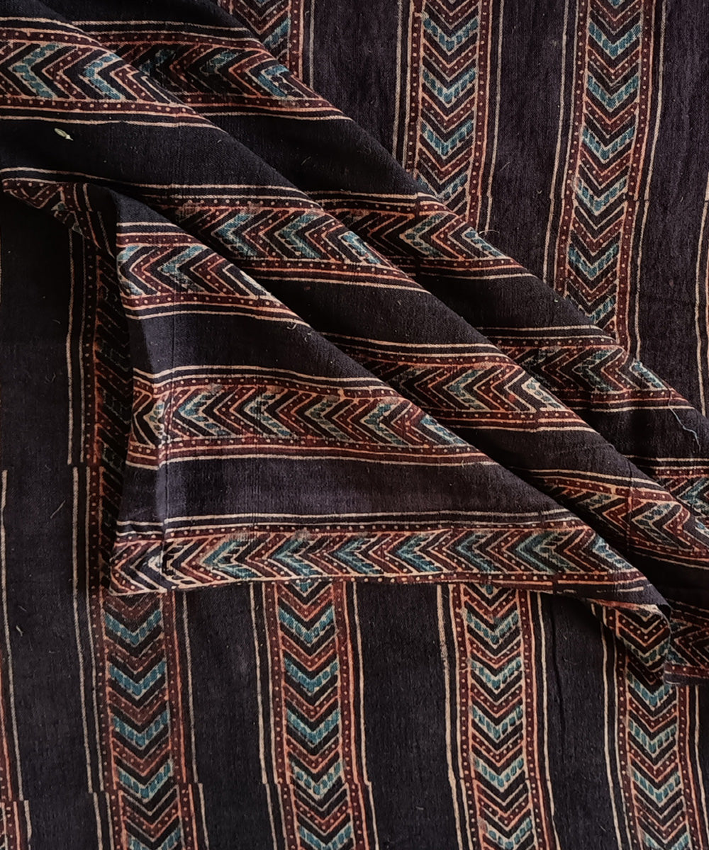 2.5m Brown red handspun handwoven cotton ajrakh print kurta material