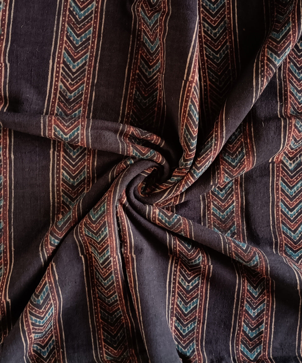 2.5m Brown red handspun handwoven cotton ajrakh print kurta material