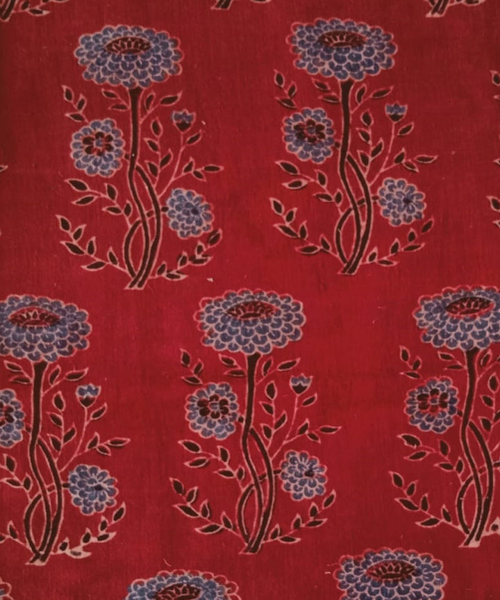 2.5m Red blue hand spun handwoven cotton ajrakh kurta material