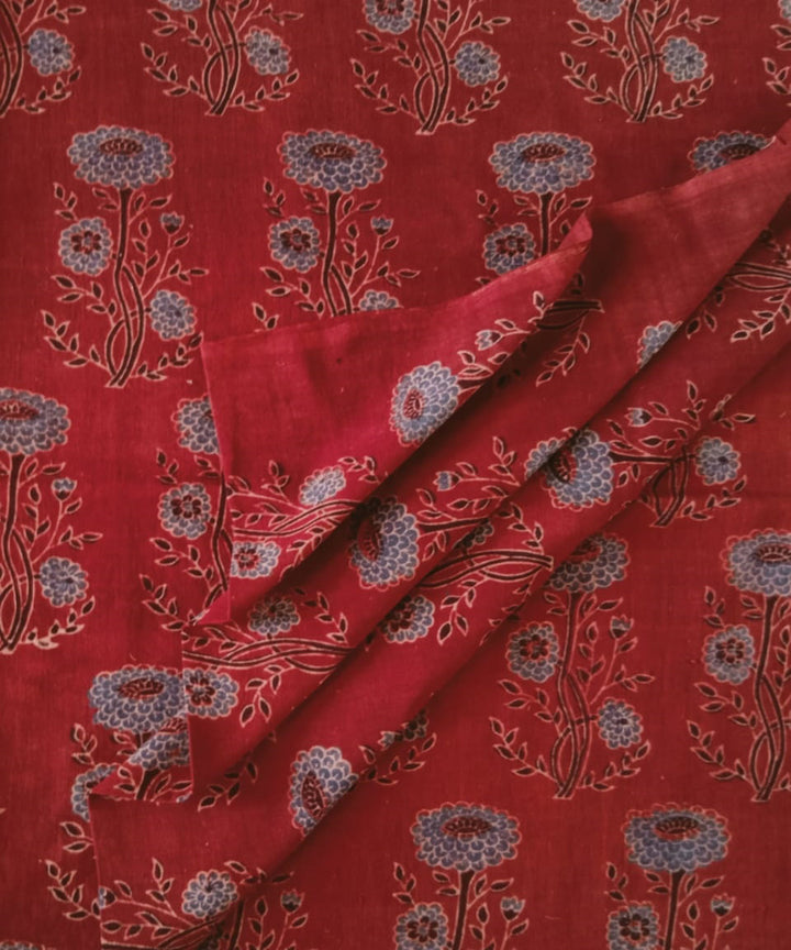 2.5m Red blue hand spun handwoven cotton ajrakh kurta material