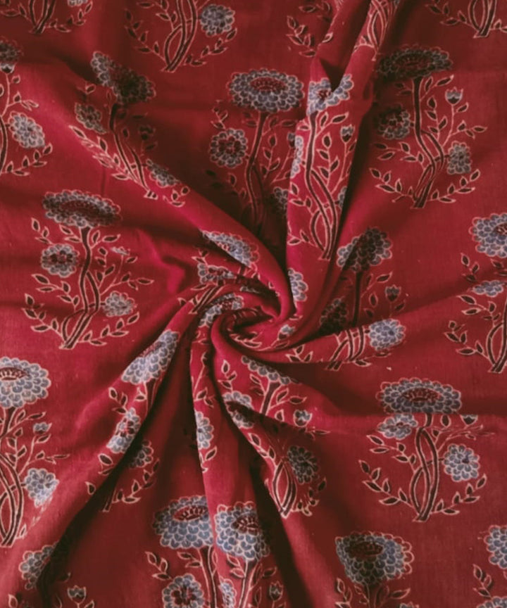 2.5m Red blue hand spun handwoven cotton ajrakh kurta material