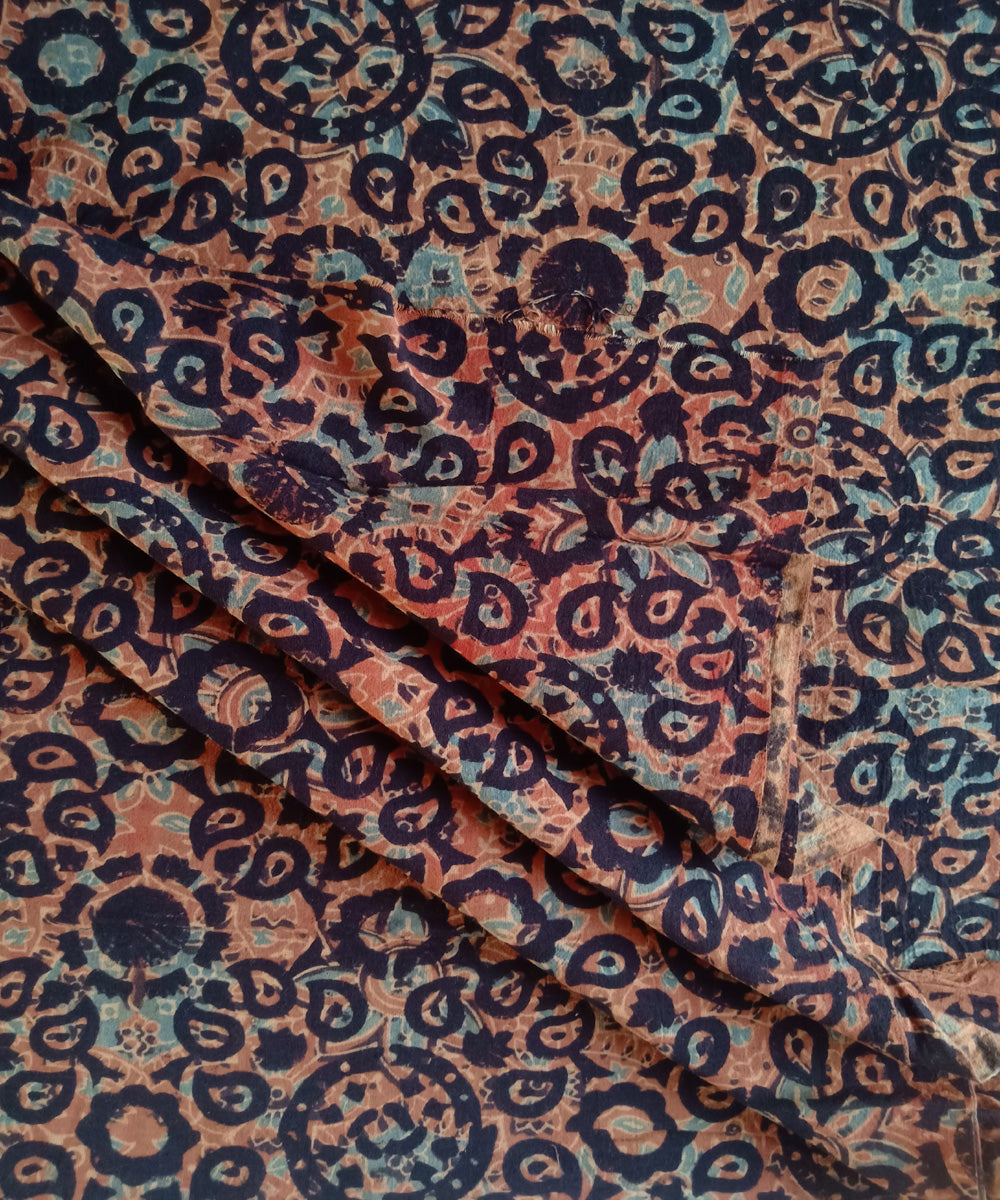 2.5m Black orange handspun hand woven cotton ajrakh kurta material