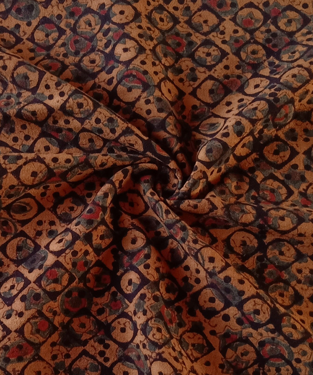 Black orange hand spun handwoven cotton ajrakh blouse piece