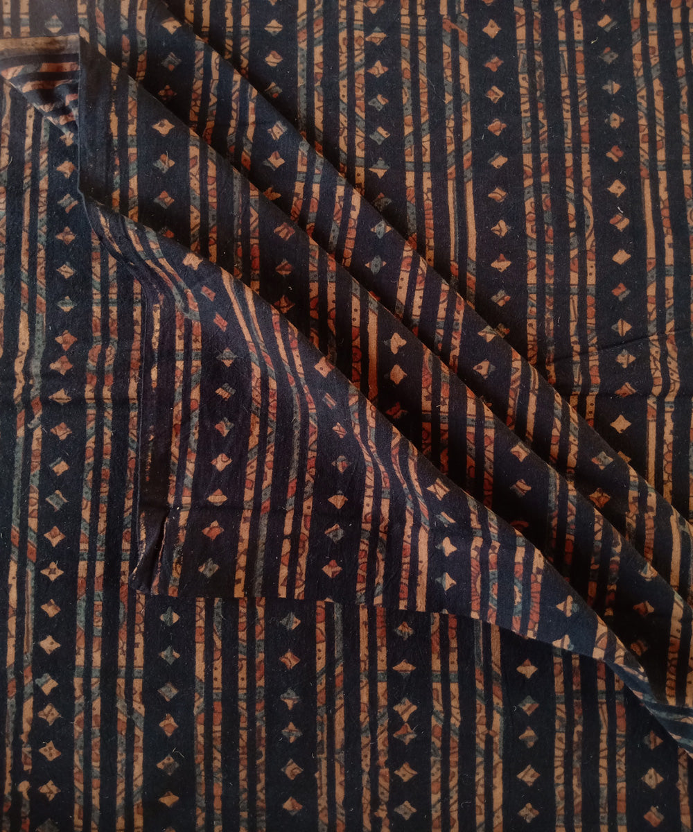 2.5m Black orange hand spun hand woven cotton ajrakh kurta material