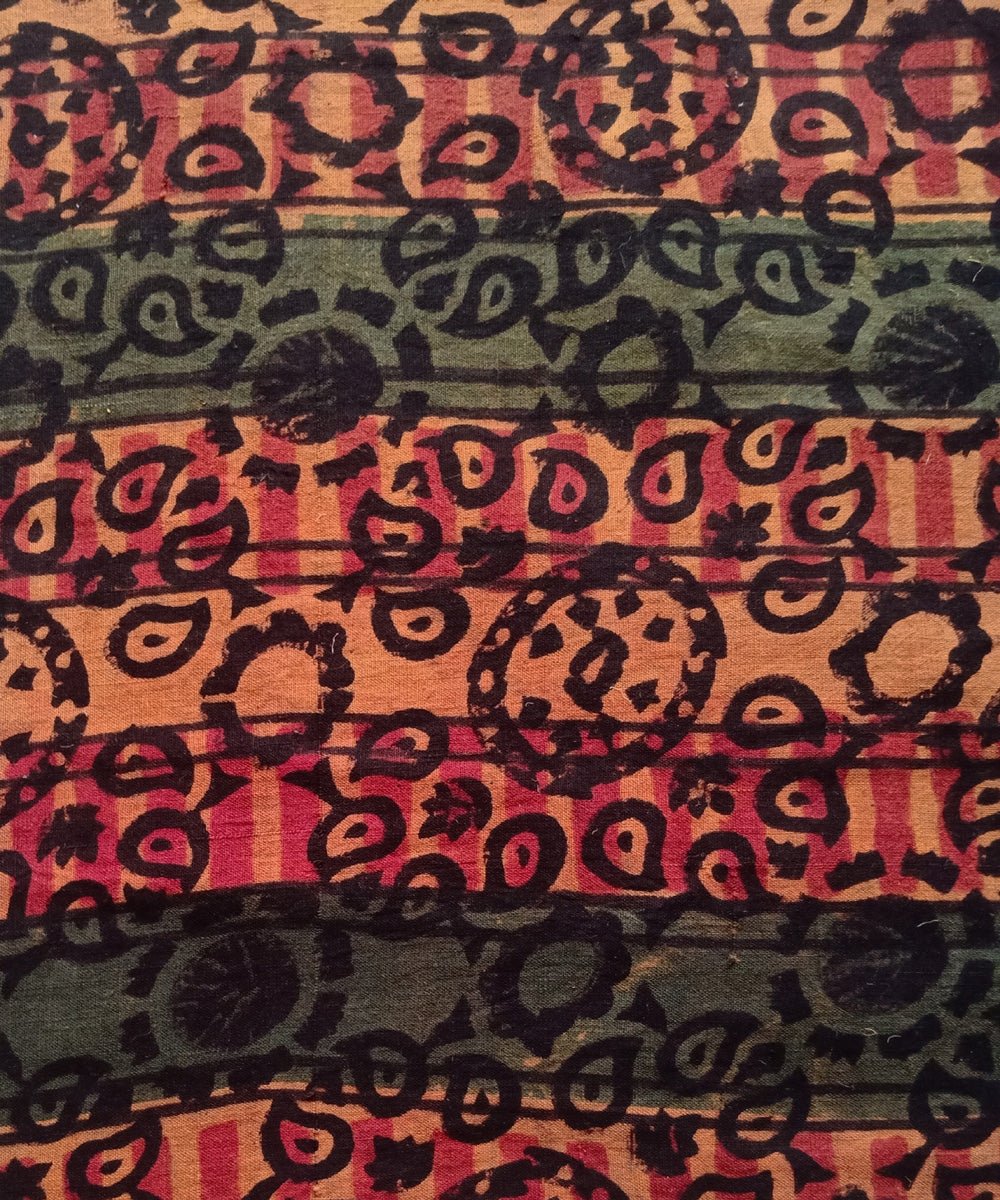 2.5m Yellow red black handspun handwoven cotton ajrakh kurta material