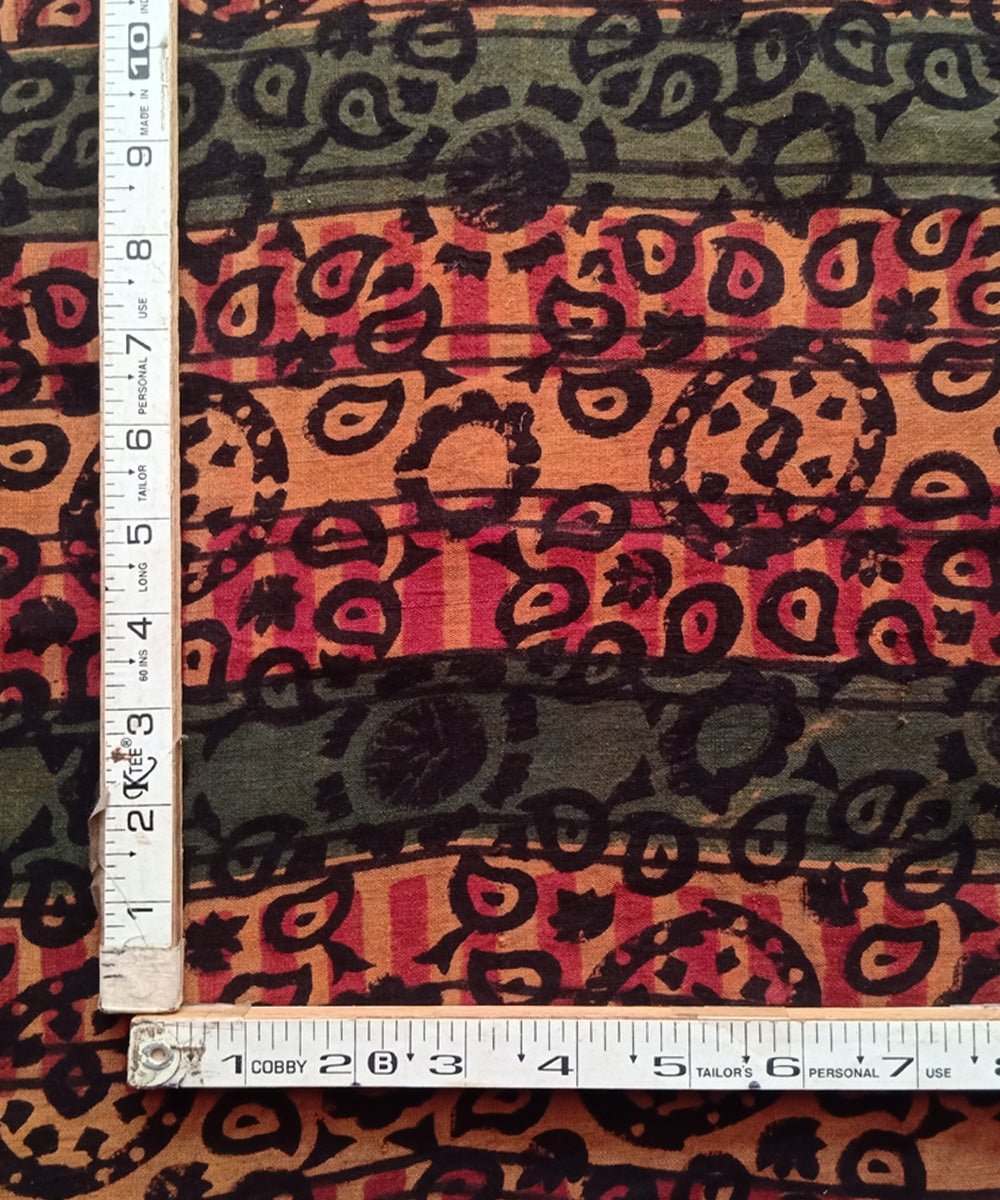 Yellow red hredspun hredwoven cotton ajrakh blouse piece