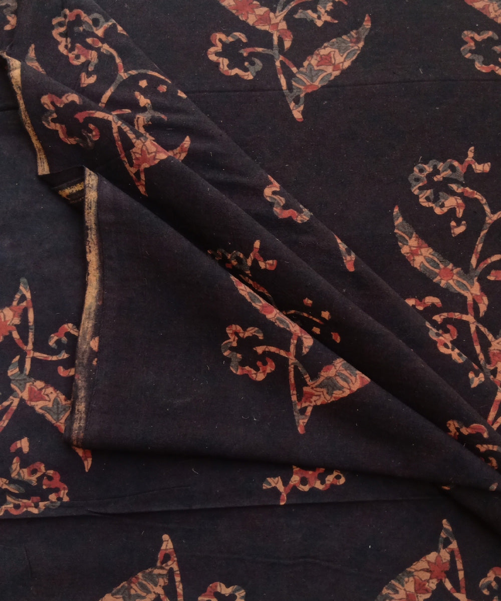 2.5m Black orange hand spun handwoven cotton ajrakh kurta material