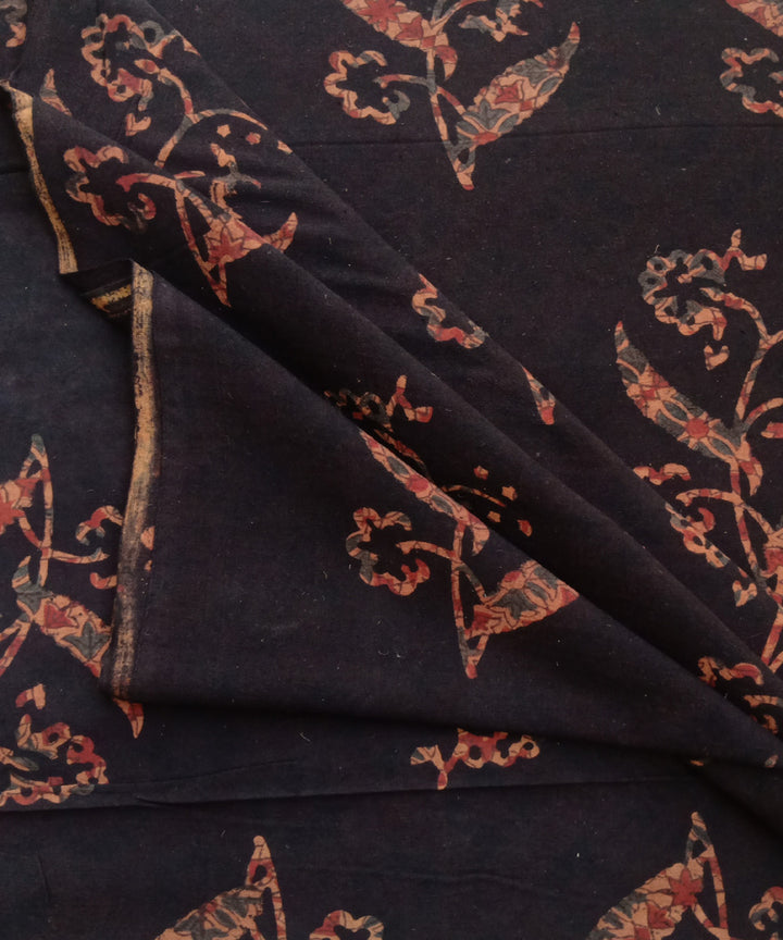 2.5m Black orange hand spun handwoven cotton ajrakh kurta material