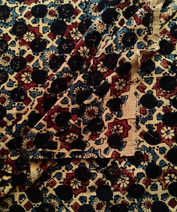 2.5m Black red blue handspun handwoven cotton ajrakh kurta material
