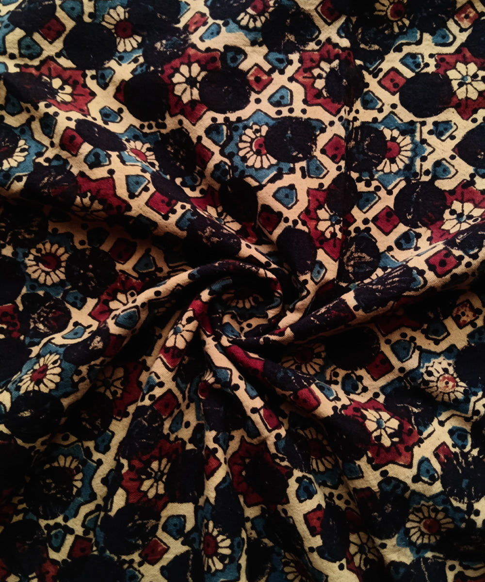 2.5m Black red blue handspun handwoven cotton ajrakh kurta material