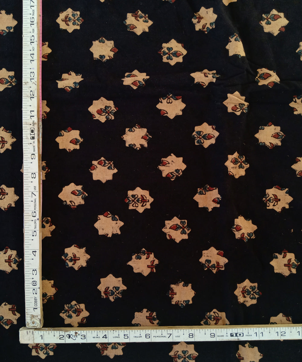 2.5m Black yellow handspun handwoven cotton ajrakh kurta material