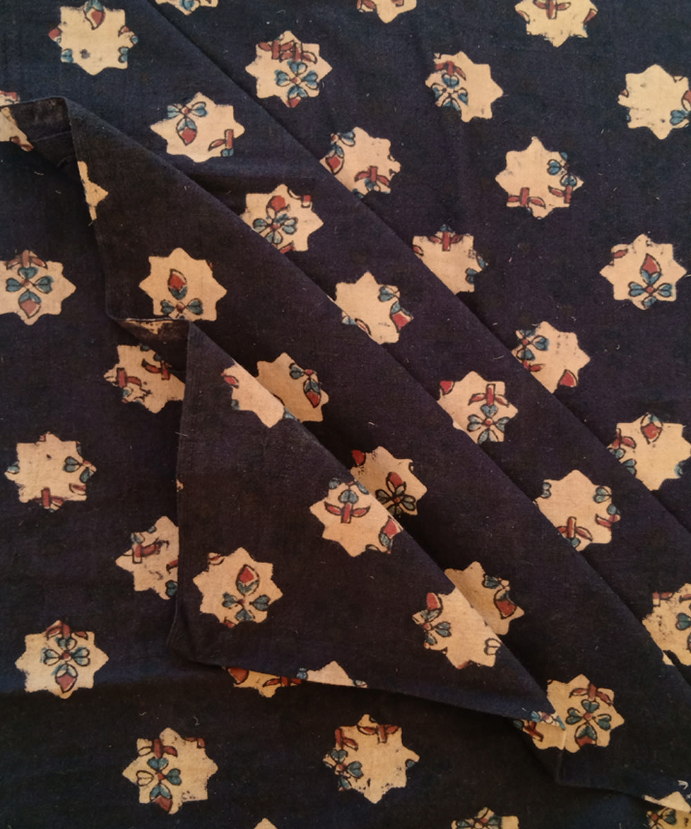 2.5m Black yellow handspun handwoven cotton ajrakh kurta material