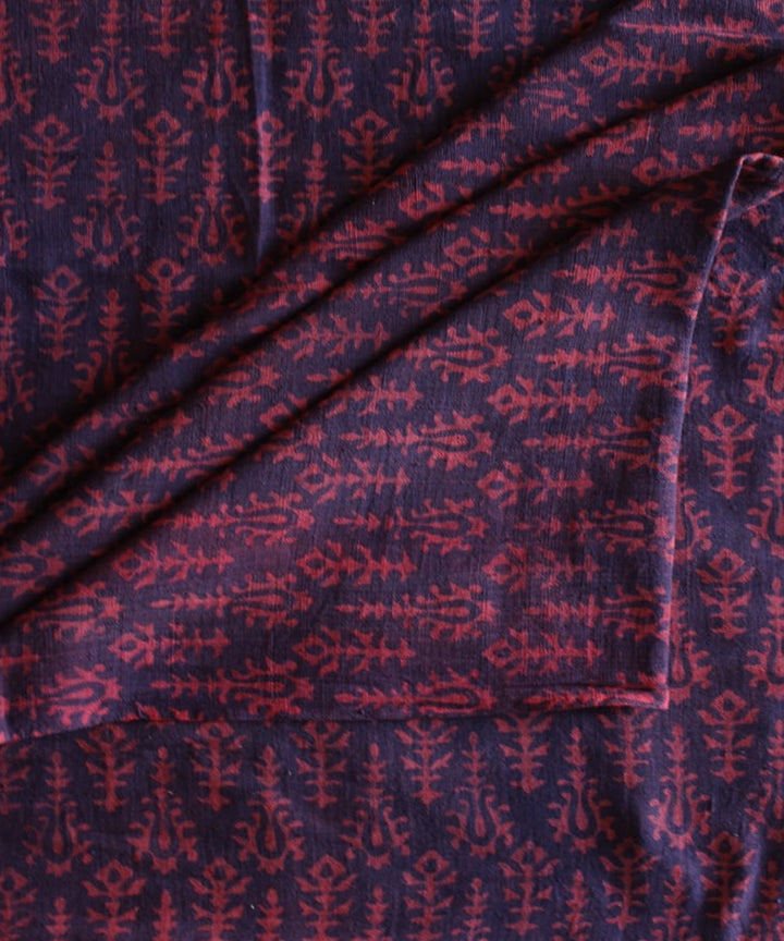 2.5 m Purple red hand spun handwoven cotton dabu print kurta material