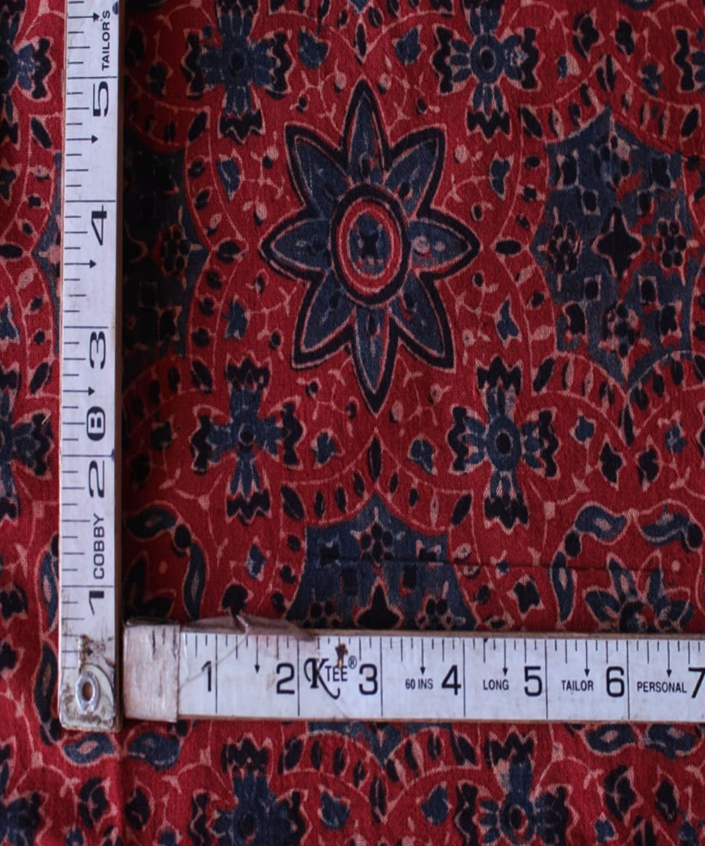 2.5m Red blue handspun handwoven cotton ajrakh kurta material