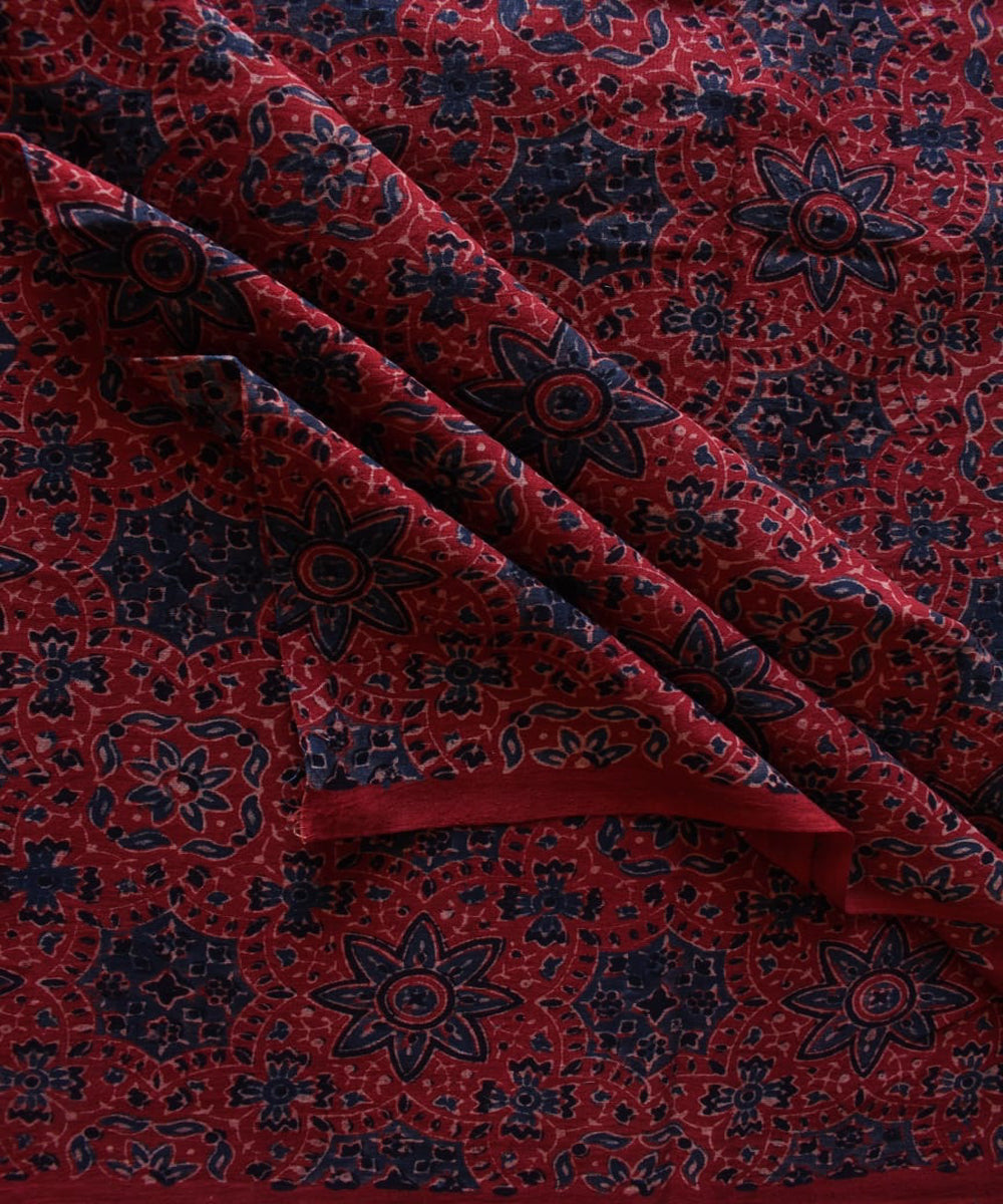 2.5m Red blue handspun handwoven cotton ajrakh kurta material