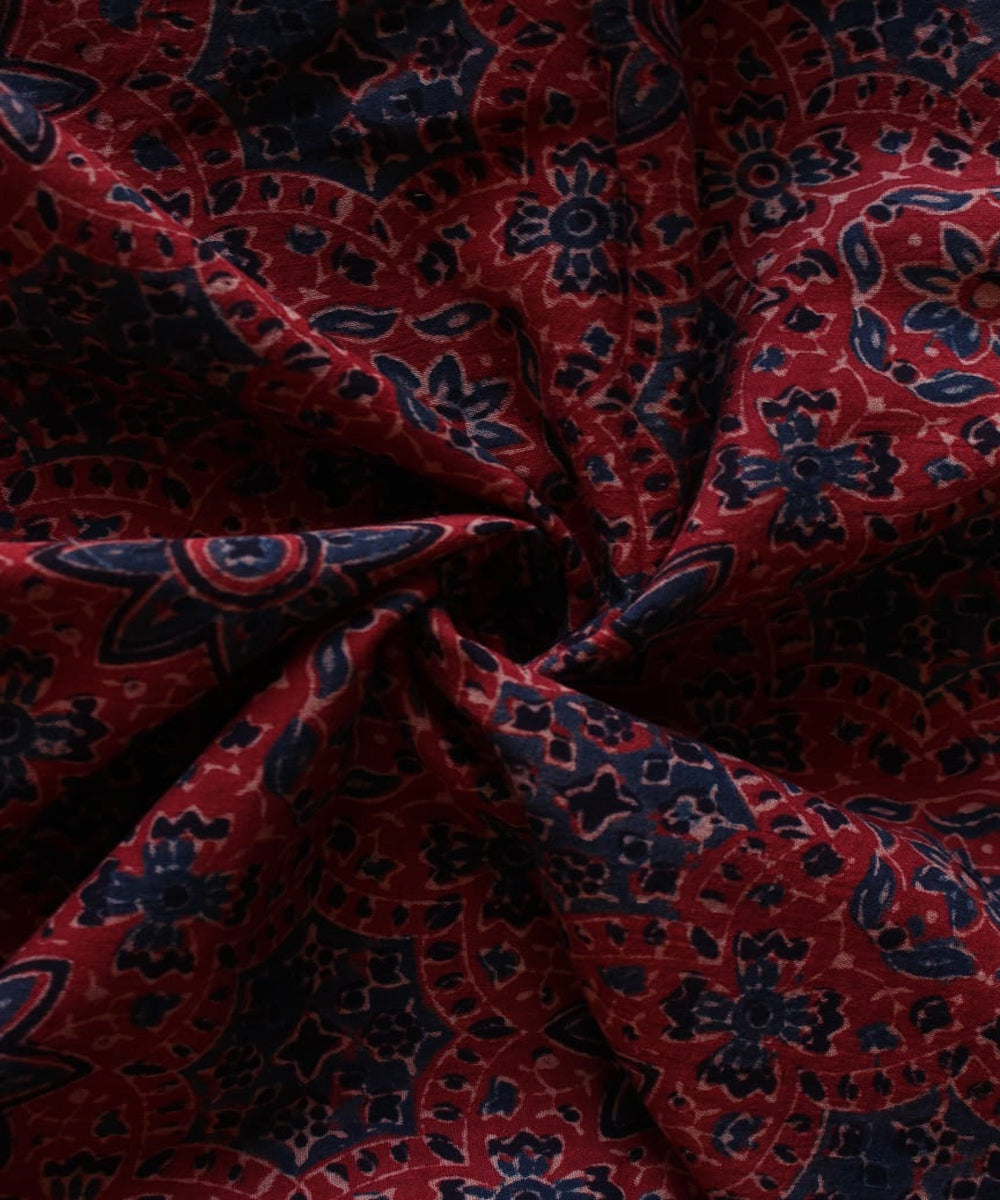 2.5m Red blue handspun handwoven cotton ajrakh kurta material