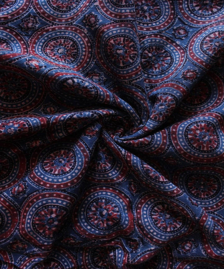 2.5m Blue red handspun handwoven cotton ajrakh kurta material