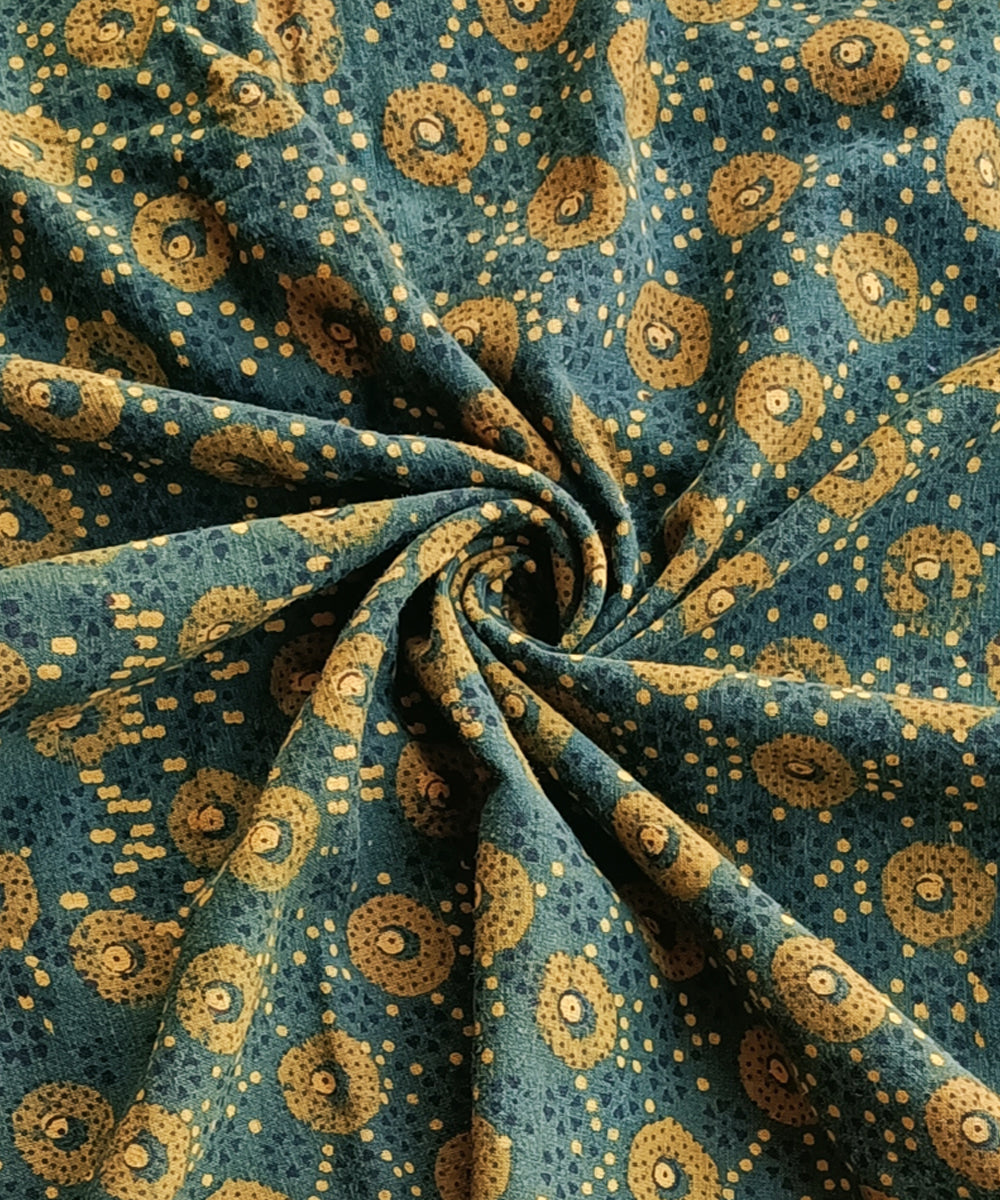 2.5m Blue yellow handspun handwoven cotton ajrakh print kurta material