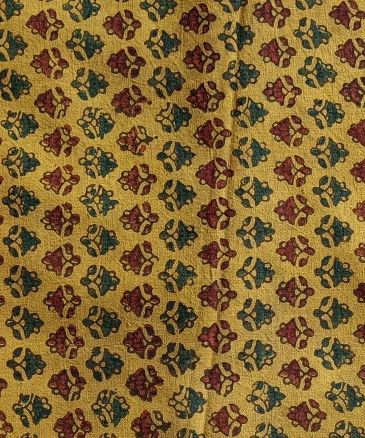 2.5m Yellow handspun handwoven cotton ajrakh print kurta material