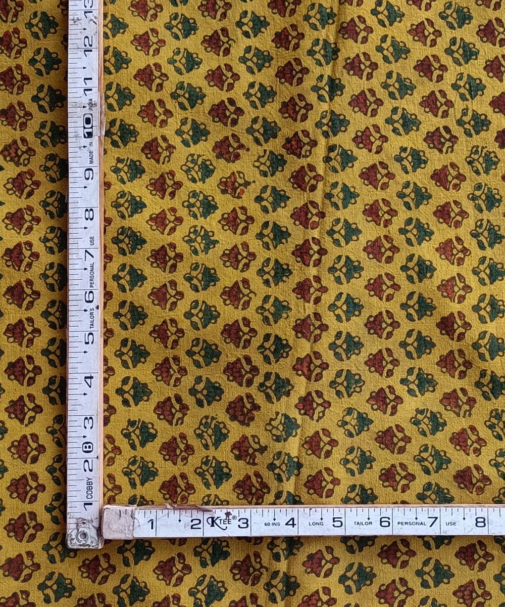 2.5m Yellow handspun handwoven cotton ajrakh print kurta material