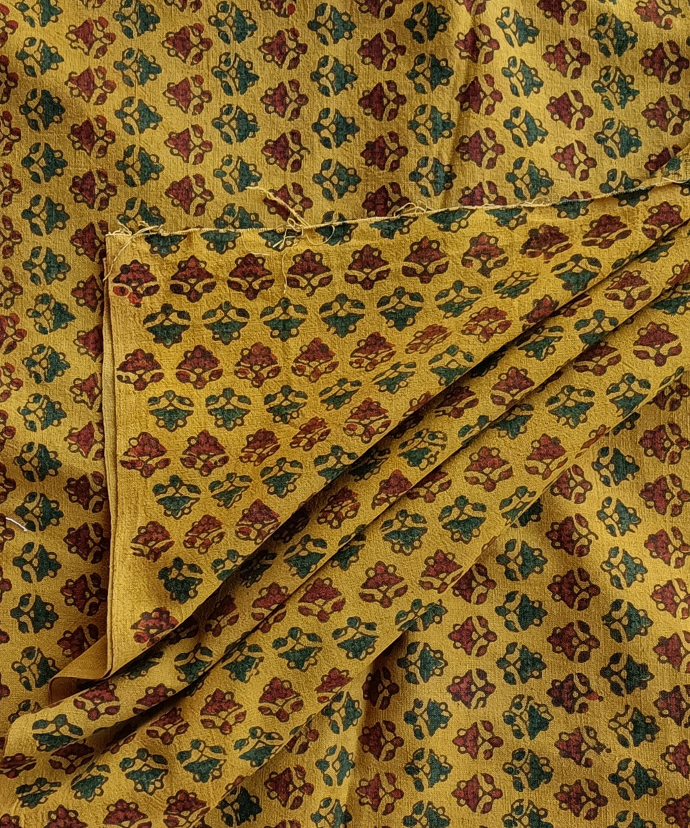 2.5m Yellow handspun handwoven cotton ajrakh print kurta material