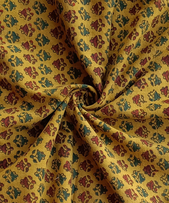 2.5m Yellow handspun handwoven cotton ajrakh print kurta material