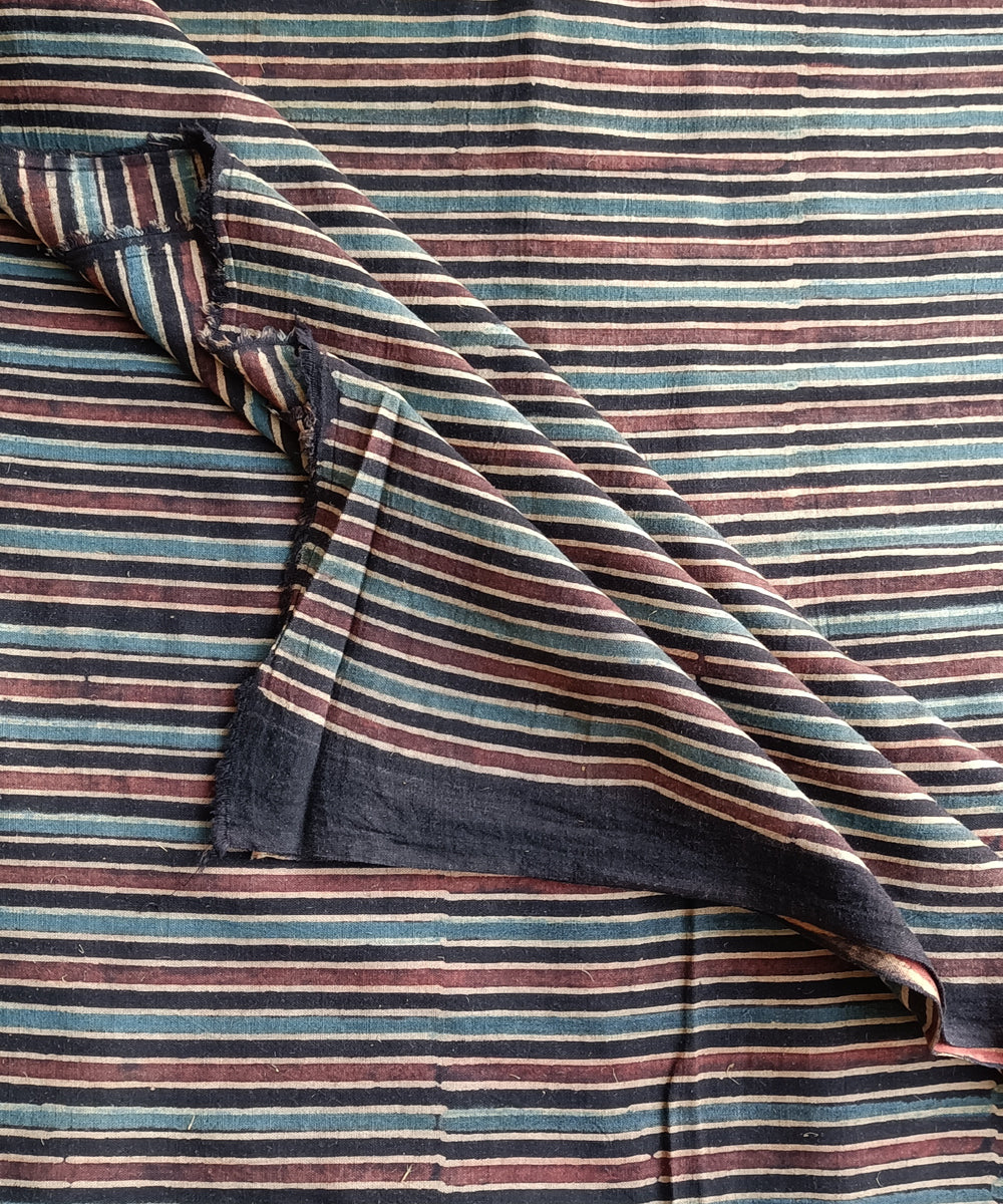 2.5 m Blue black handspun handwoven cotton ajrak print kurta material