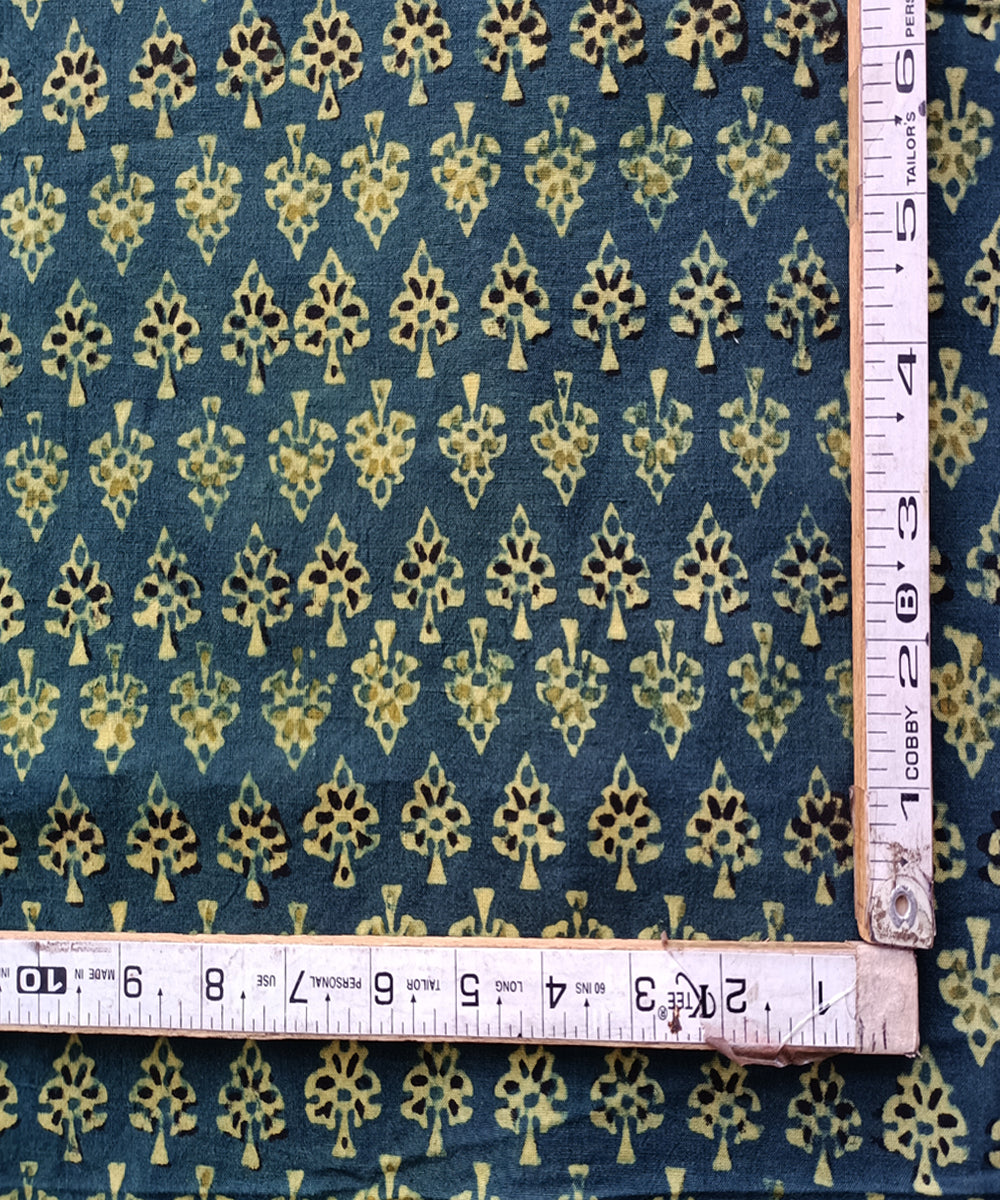 2.5m Blue yellow handspun hand woven cotton ajrakh print kurta material